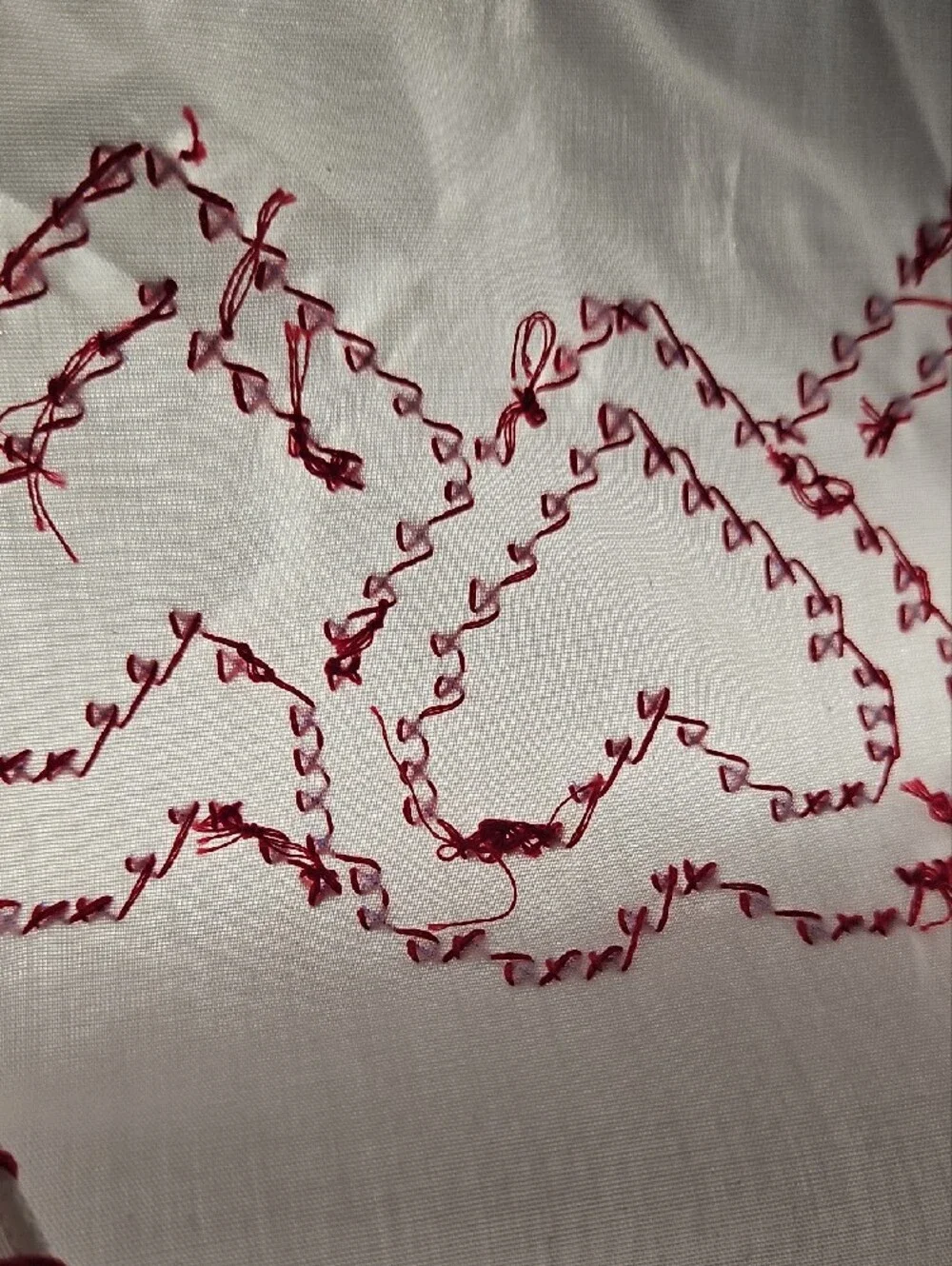 Hand Crafted White Pillowcases with Red Heart Embroidered Stitching